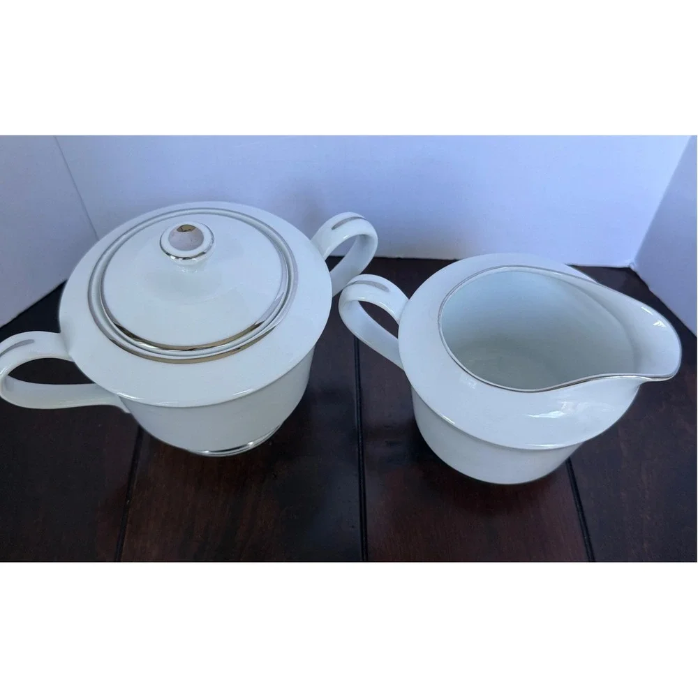 Vtg Gildhar Ltd Elegance Fine Porcelain Sugar Bowl and Creamer Silver Trim Japan